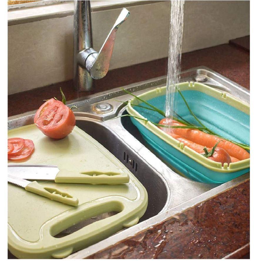 Premium Quality  Multifunction Kitchen Foldable Cutting Board Chopping Block with Washing Drain Basket