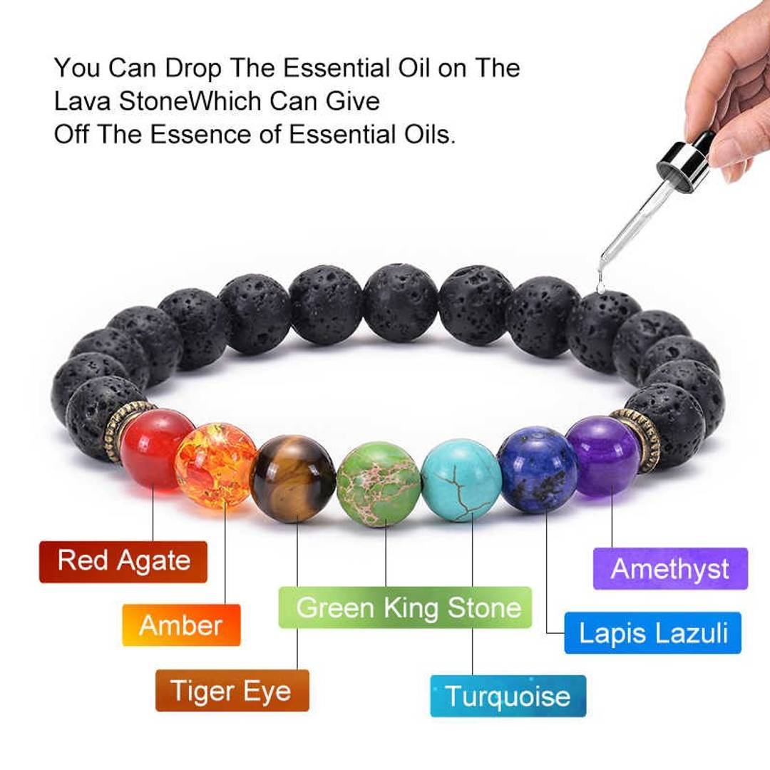 7 Chakra Lava Beads Bracelet Elastic Natural Stones Gemstones Oil Diffuser Yoga Meditation Beads Bracelets for Unisex