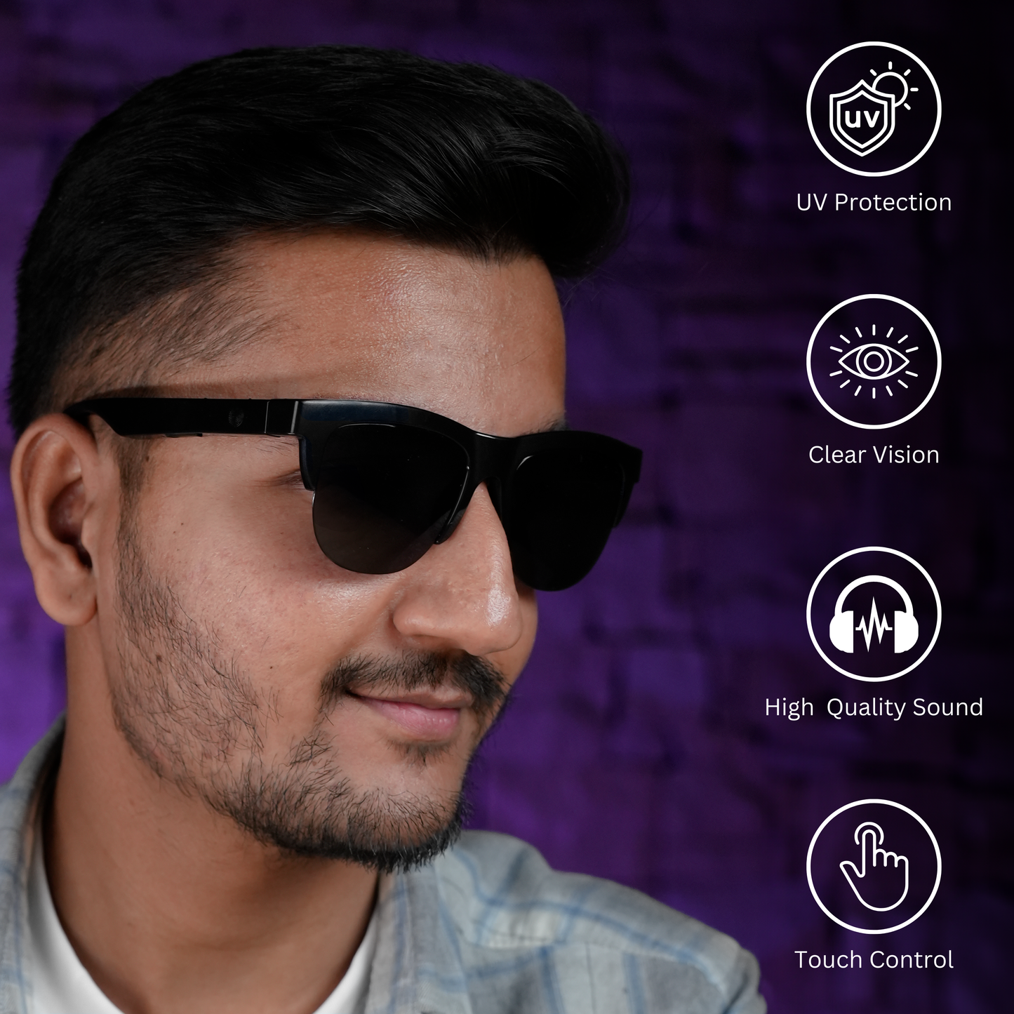 Wireless UV Smart Bluetooth Built-in Speaker Glasses