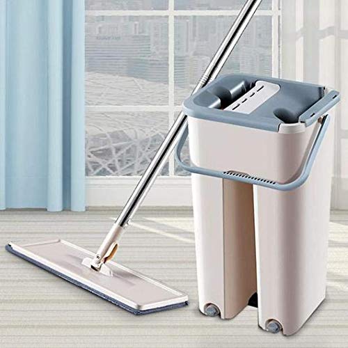 360° Rotatable Flat Mop and Bucket System for Floor Cleaning with 2 Washable Microfiber Mops Pads