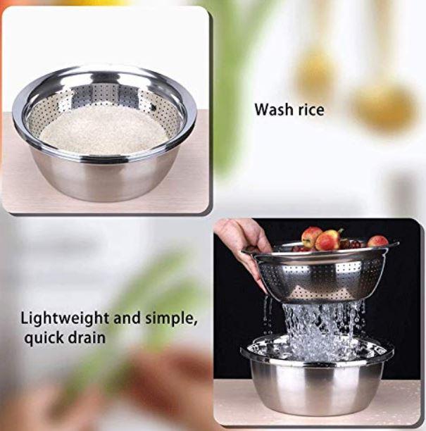 3 in 1 Kitchen Multipurpose Stainless Steel Bowl