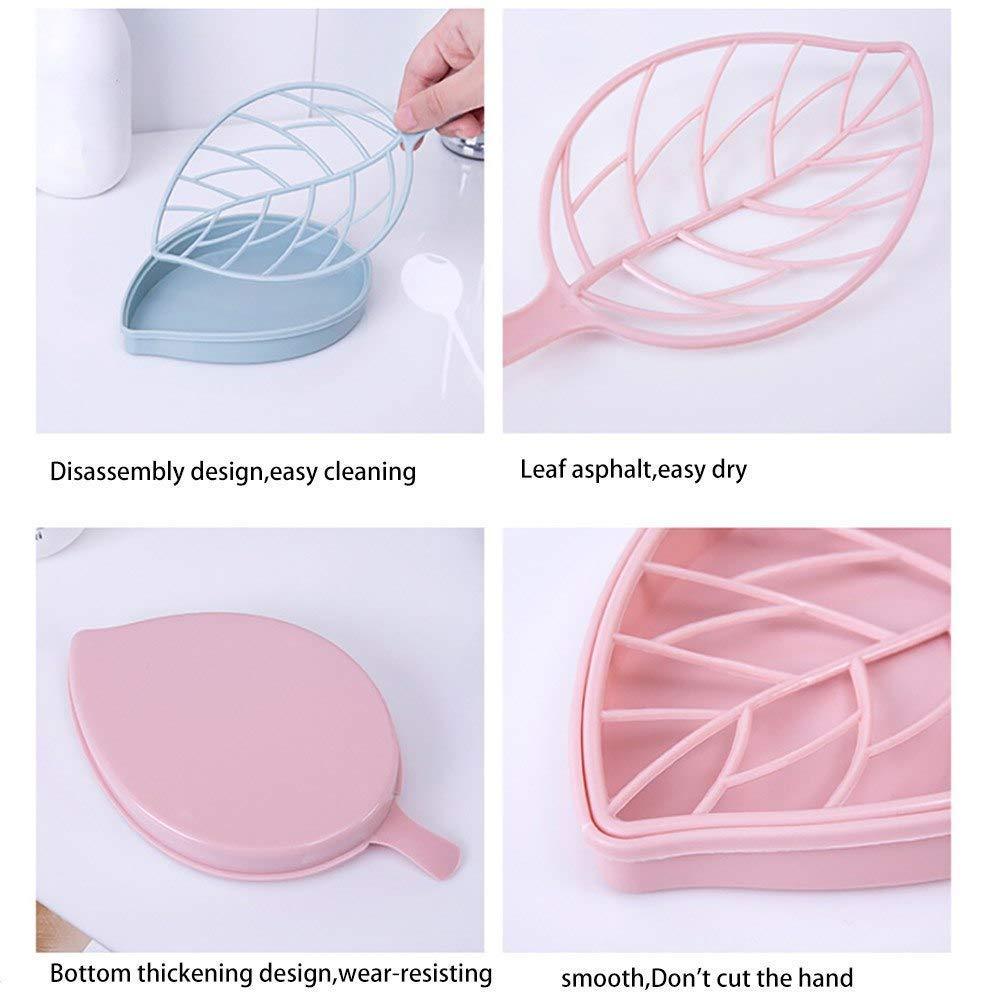 Leaf Shaped Soap Dish Holder with Drain Tray (Pack of 3)