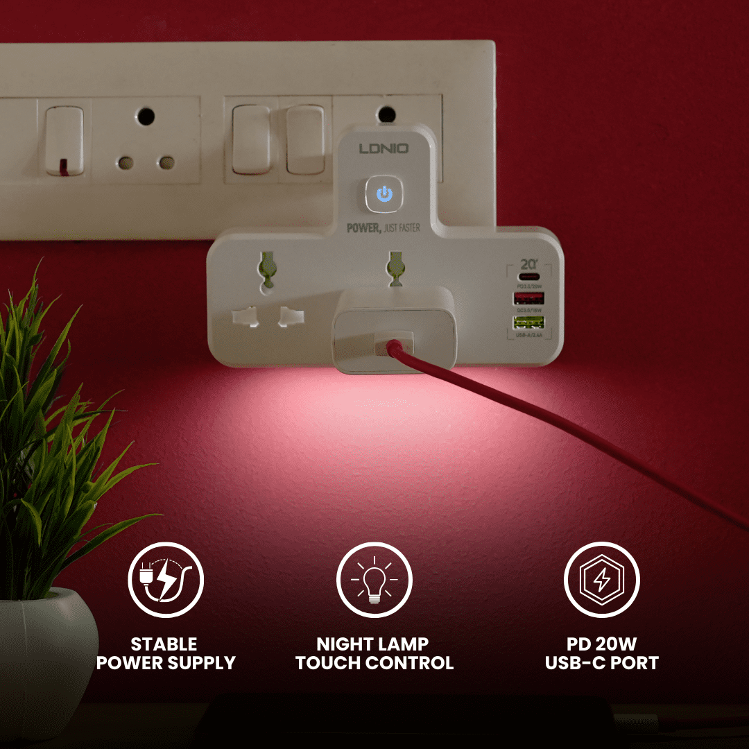 3-Port USB Charger Extension Power Strip  20W USB-C, PD, USB-A Wall Charger Adapter Fast Charger