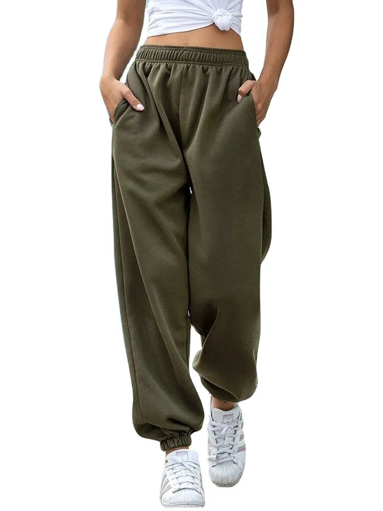 Wholesale Plain Cotton Harem Plazoo Women Pants Streetwear Cargo Loose oversize Trousers Sweat Women Elastic waist=