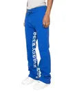 Custom Loose Flare Sweat Pants 100% Cotton Fleece Men Blue Stacked With White Printing Side Stripes New Design 2023