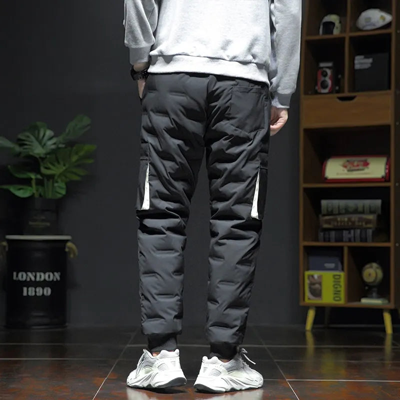 Wholesale OEM Custom Made Winter Warm Down Padded Thicken Men Joggers Sportswear Sweatpants Thermal Down Trousers