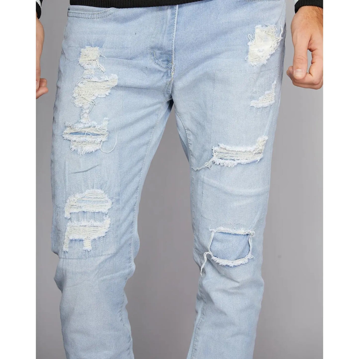 Light blue men's skinny ripped and repair men's denim jeans fashion casual custom cotton high quality man jeans