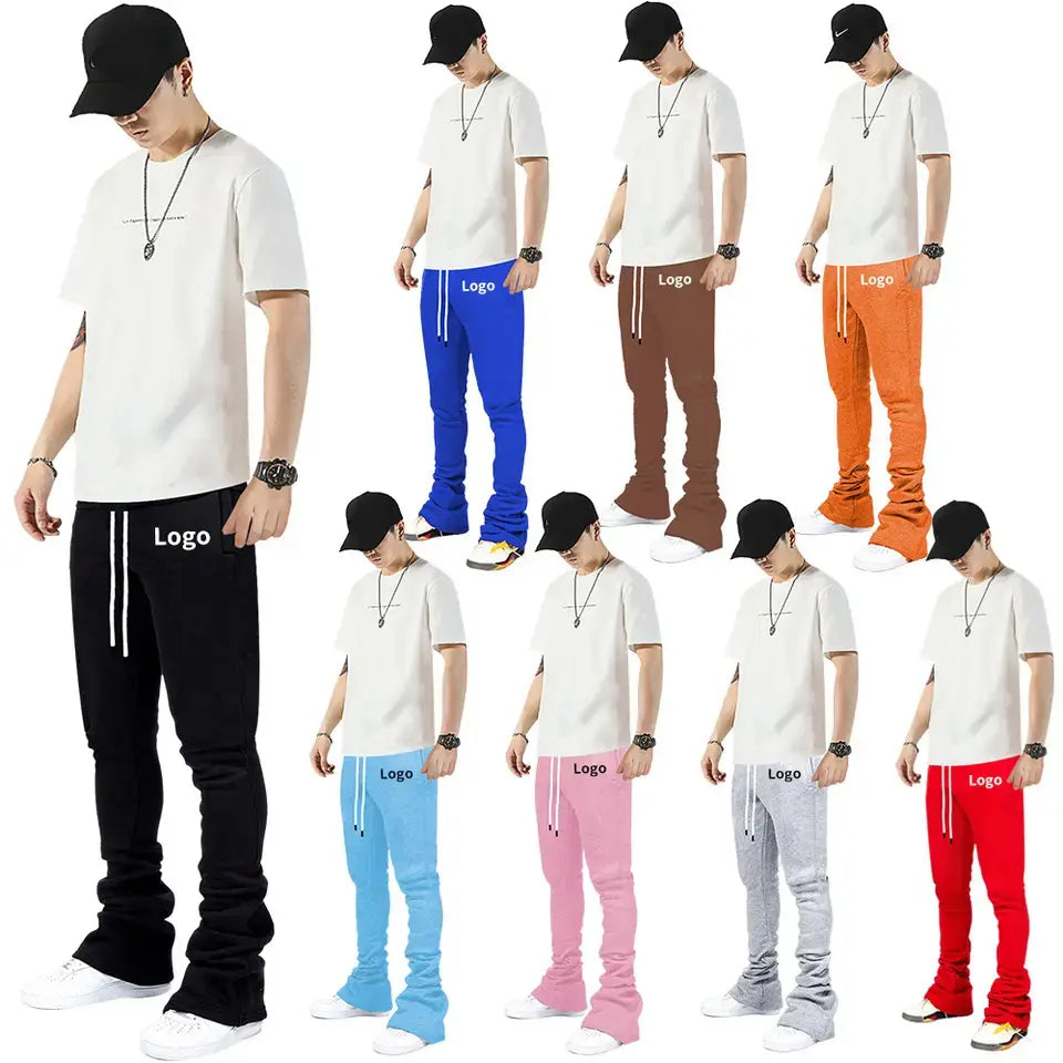 OEM Men Stacked Joggers With Pocket Streetwear Men's Sweatpants Flare Cargo Stacked Trousers