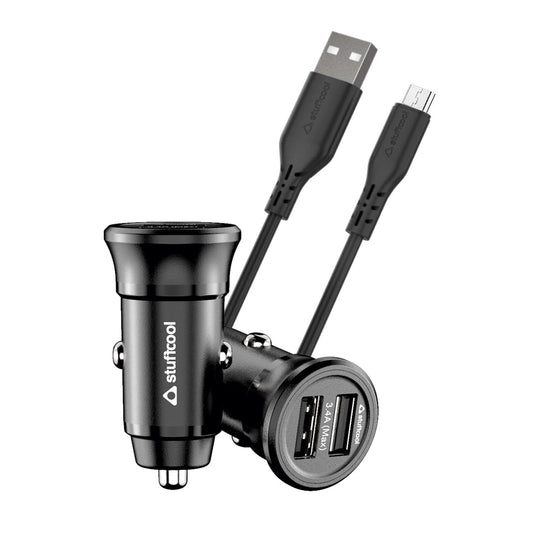 ISO 17W Dual USB Port Car Charger With Micro USB Cable