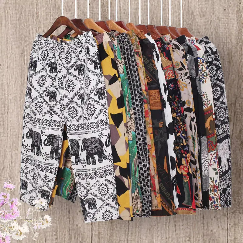 V638 Hot Selling High Waist Casual Plus Size Printed Womens Wide Harem