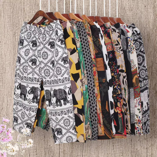 V638 Hot Selling High Waist Casual Plus Size Printed Womens Wide Harem