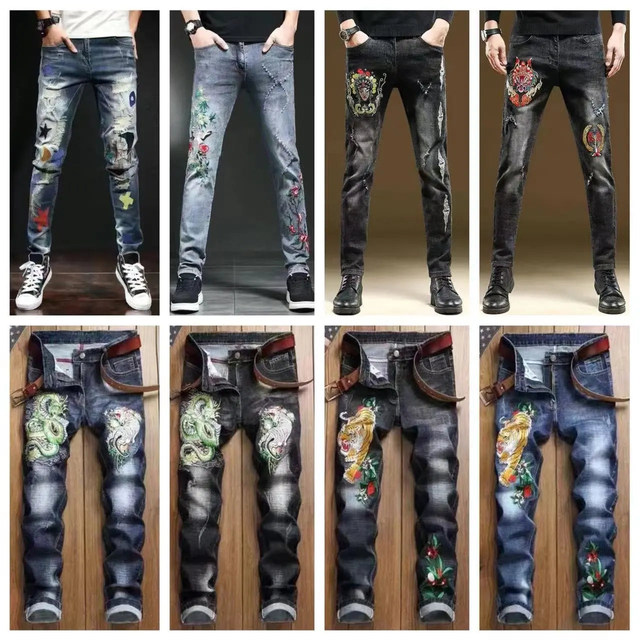 Shredded Pants Men's Slim Denim Youth feet Pants Hair Stylist Pencil