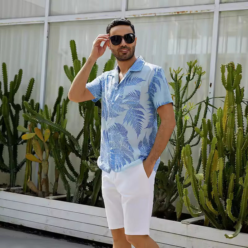 High Quality Custom Design Casual Slim Fit Mens Shirt Short Sleeved Beach Print Graphic Hawaiian Linen Men Shirt