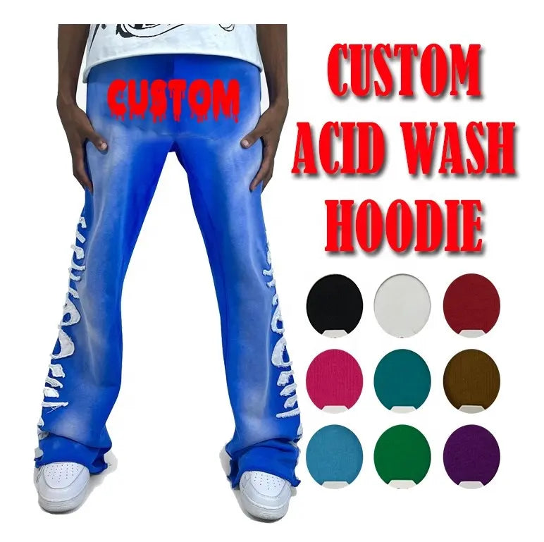 New Custom Logo Embroidery Flare Sweatpants High Quality 100% Cotton Track Sweat Vintage Acid Wash Flare Sweatpants Men