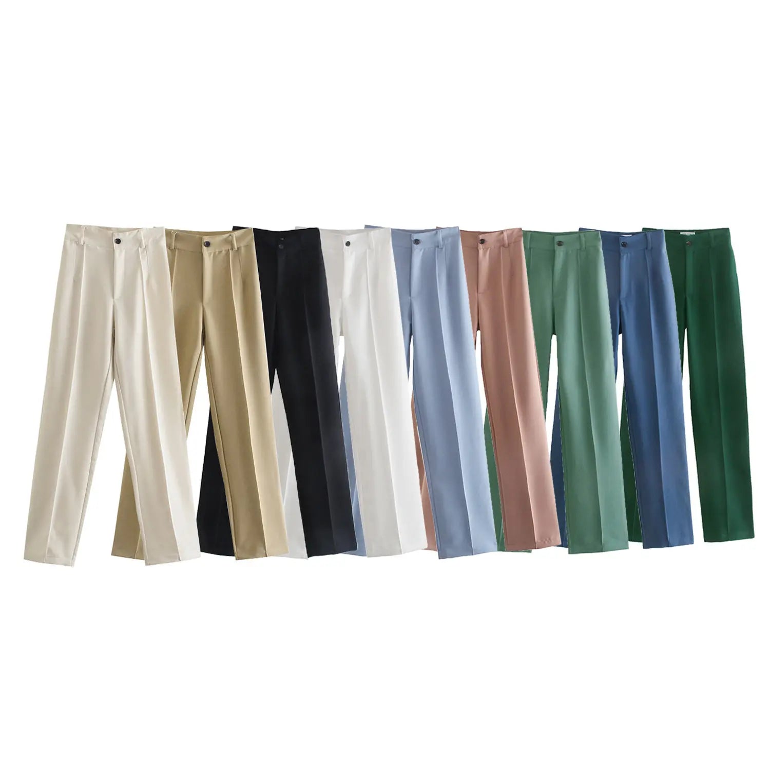 Women China Fashion Office Wear Straight Pants Vintage High Waist Zipper Fly Female Trousers