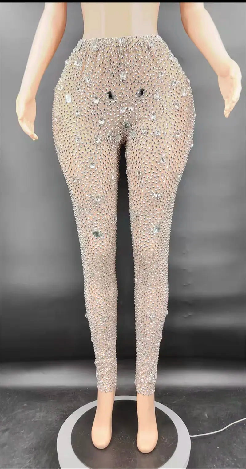 NOVANCE Y1738-D New Product Ideas 2022 Luxury Crystal blingbling Plus Size casual Translucent women's trousers Sexy