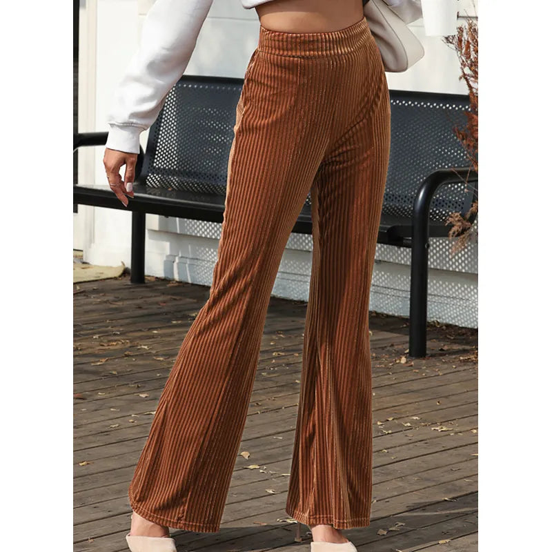 Dear-Lover OEM ODM Custom Private Label Wholesale Plain Solid High Waist Casual Corduroy Flare Women