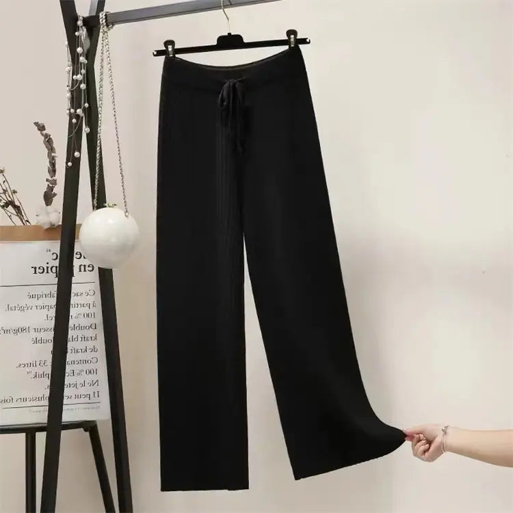 2024 autumn winter new arrival fashion women high waist loose leg stripe knit