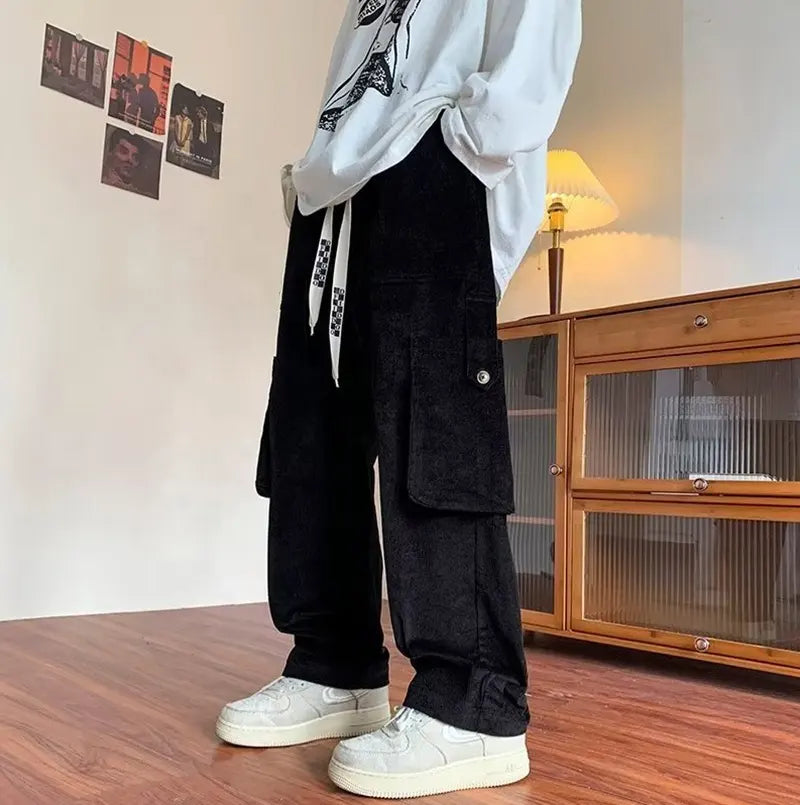 Workwear Wide Leg Casual Pant For Men In Spring Autumn Japanese Retro Trendy Brand Ins Loose Straight Leg Leggings Cropped