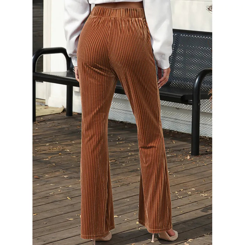 Dear-Lover OEM ODM Custom Private Label Wholesale Plain Solid High Waist Casual Corduroy Flare Women