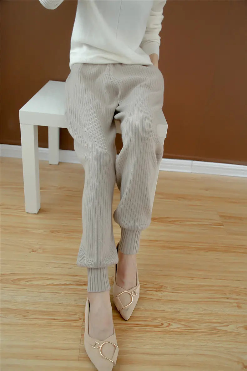 Square Fonda Wholesale Women Cashmere Pants Loose High Waist Ladies Trousers.