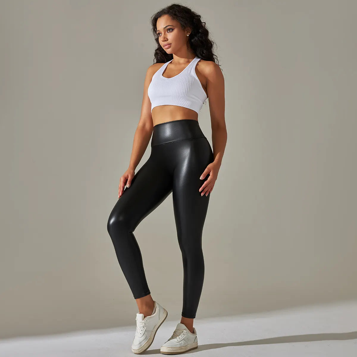 PU Tight Yoga Pants High Waist Slim Lift Hip Gym Yoga Leggings Faux Leather For Women