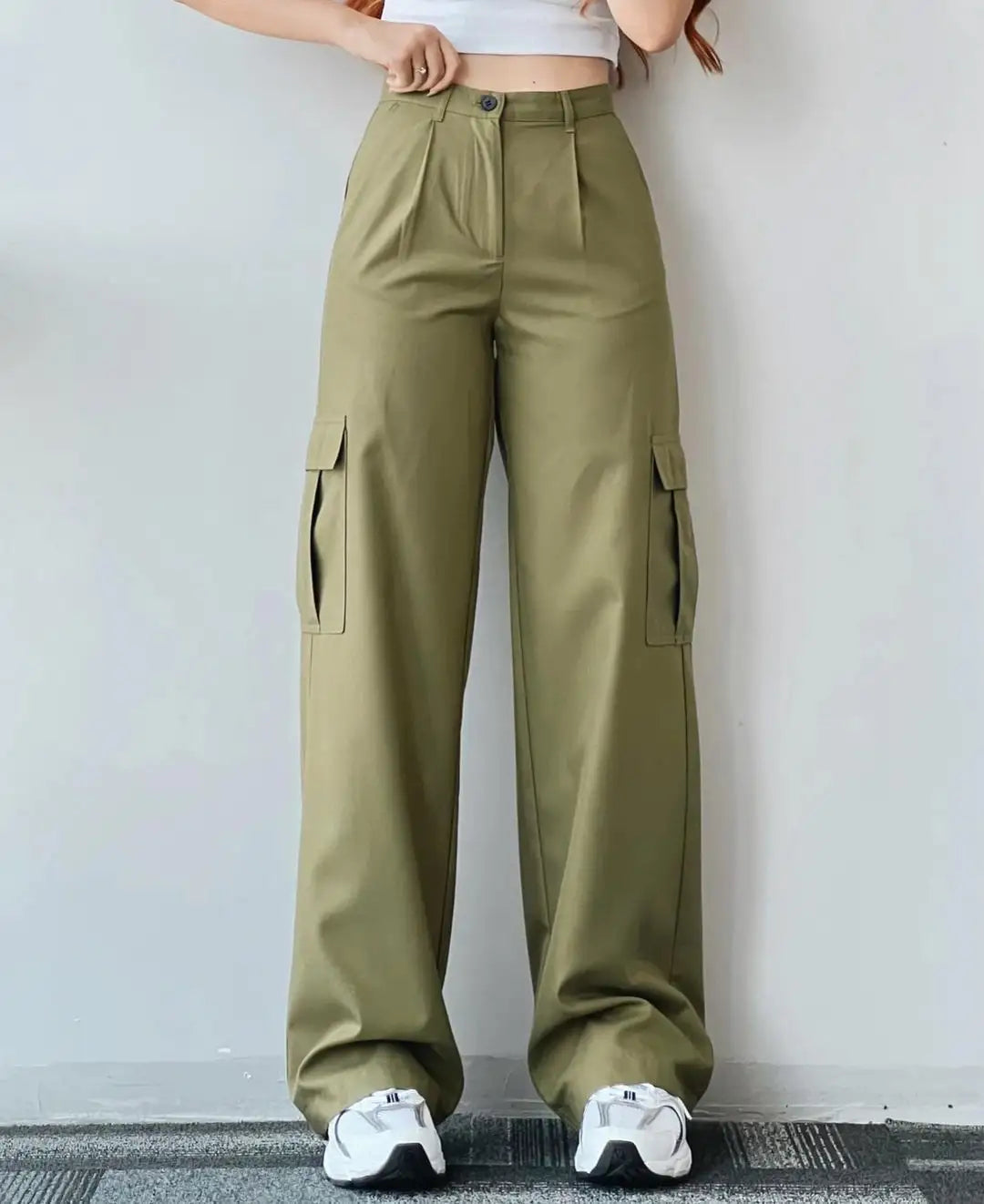 with multi 6 pocket cotton high waisted mujer ladies khaki black Wholesale casual woman custom cargo trousers for women