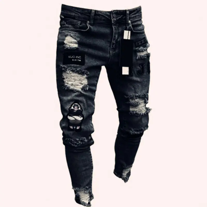 Men Casual Denim Men Jogger Pants Hot Sale Street Skinny Jeans With Ripped Badges Logo Leggings Men Pencil Cargo Jean