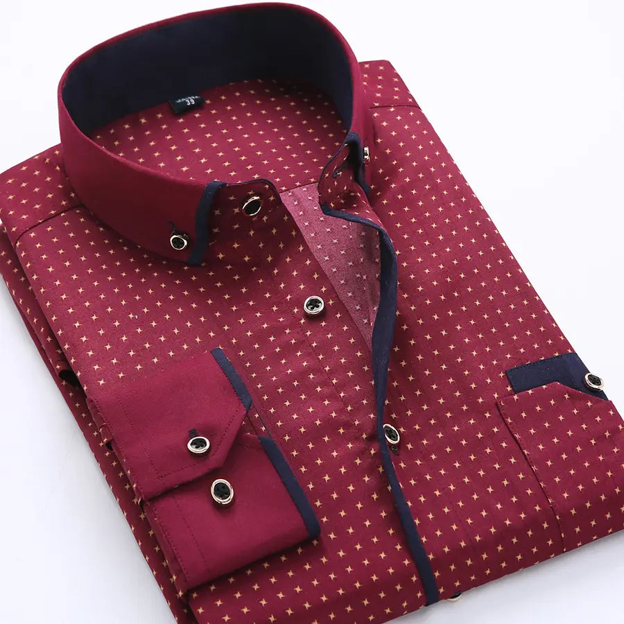 SD 2023 Men Shirt Slim Fit Long Sleeve Business Casual Printed Formal Dress