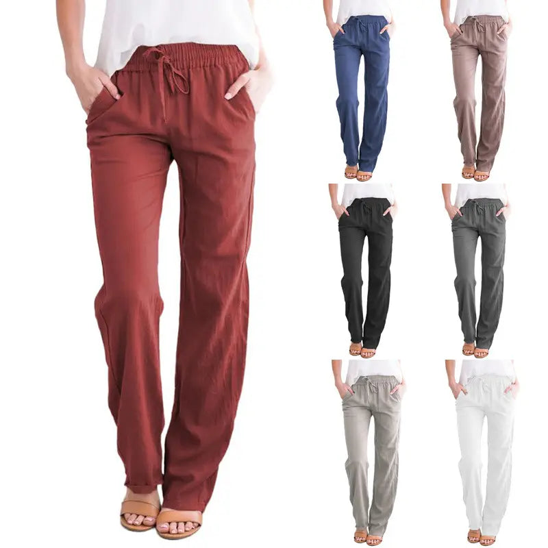 new arrival organic cotton trousers summer blank linen wide leg women summer wears fashion sweatpants