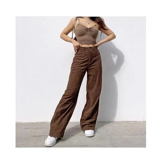 Fashion Vintage 90S Patched Corduroy Pants for Women High Waist Trousers & Wide Leg Cargo