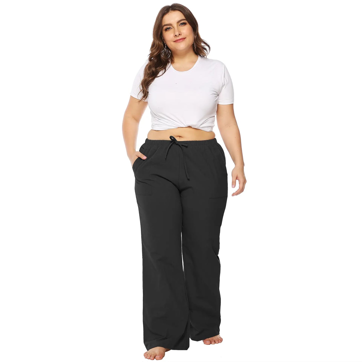 2019 hot sale plus size women clothing big size loose lace-up Baggy mid-waist flares casual xx for sexy girl