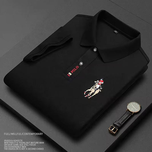 Men's High-End Slim Polo Shirt Business Casual Half-Sleeve Fashionable Embroidered Logo Breathable Knitted Cotton Top Group