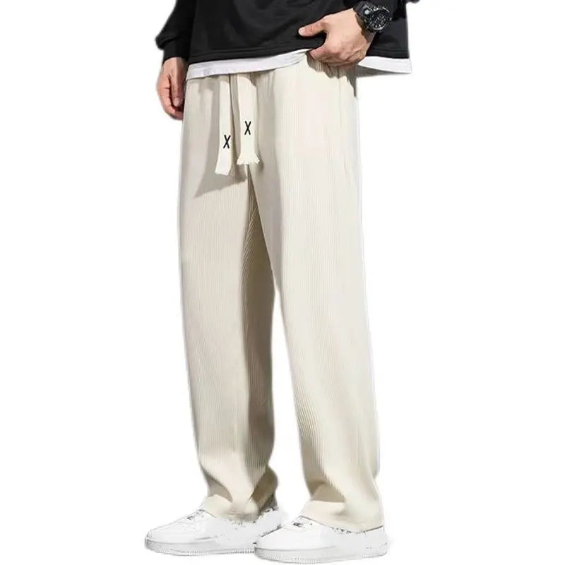 Summer thin ice silk cool feeling loose pants men casual trend straight floor-length