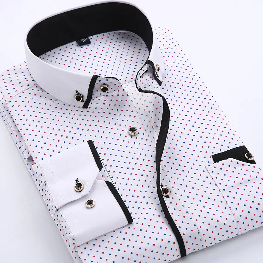 SD 2023 Men Shirt Slim Fit Long Sleeve Business Casual Printed Formal Dress