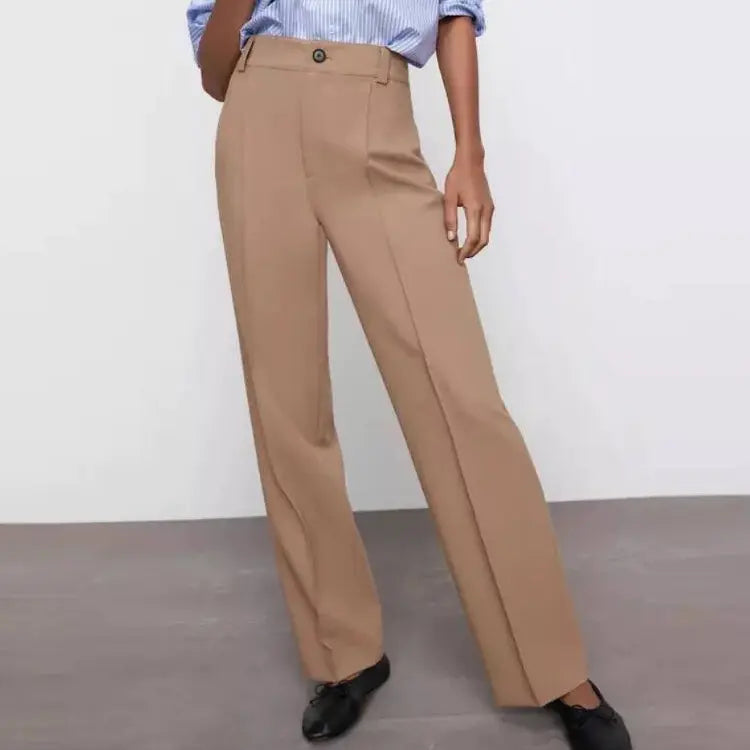 Women China Fashion Office Wear Straight Pants Vintage High Waist Zipper Fly Female Trousers