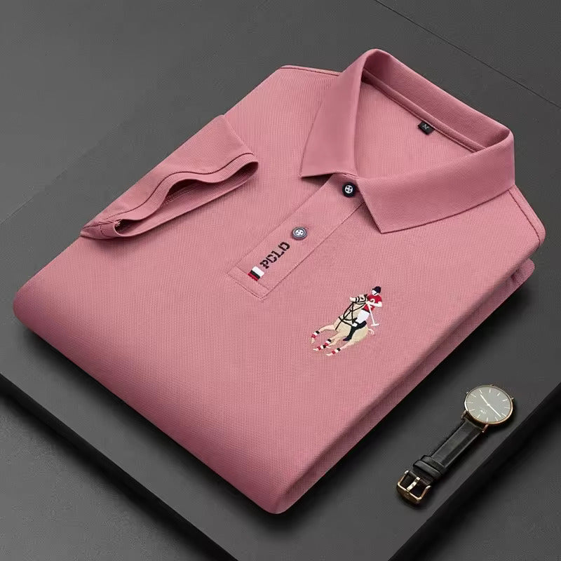 Men's High-End Slim Polo Shirt Business Casual Half-Sleeve Fashionable Embroidered Logo Breathable Knitted Cotton Top Group