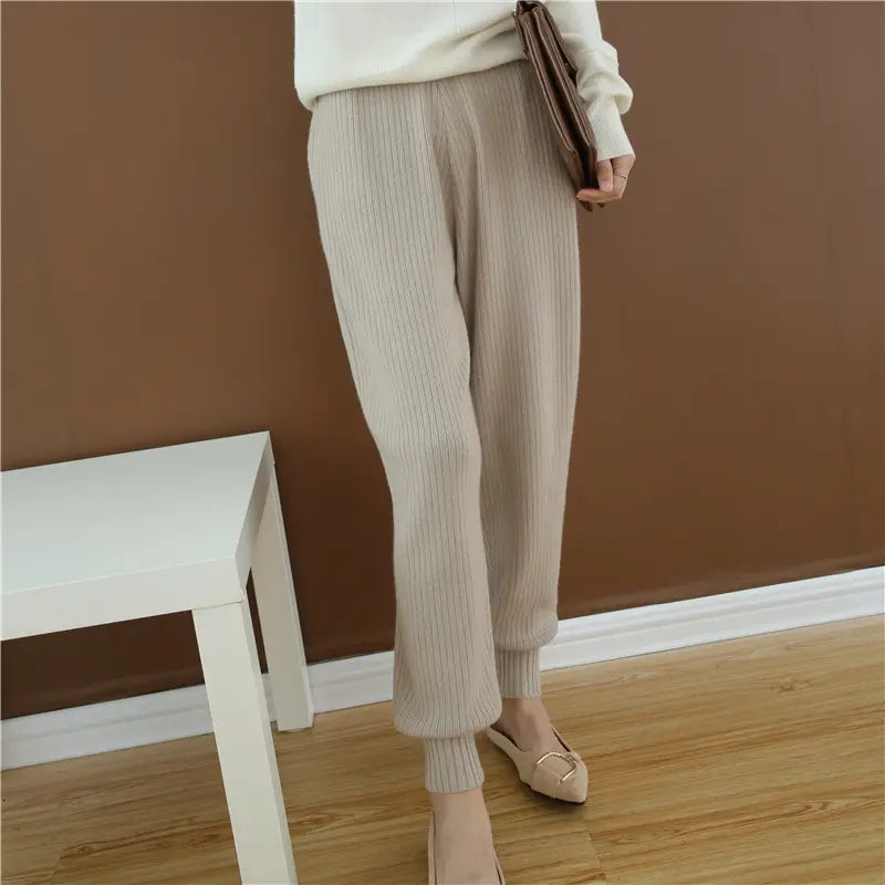 Square Fonda Wholesale Women Cashmere Pants Loose High Waist Ladies Trousers.