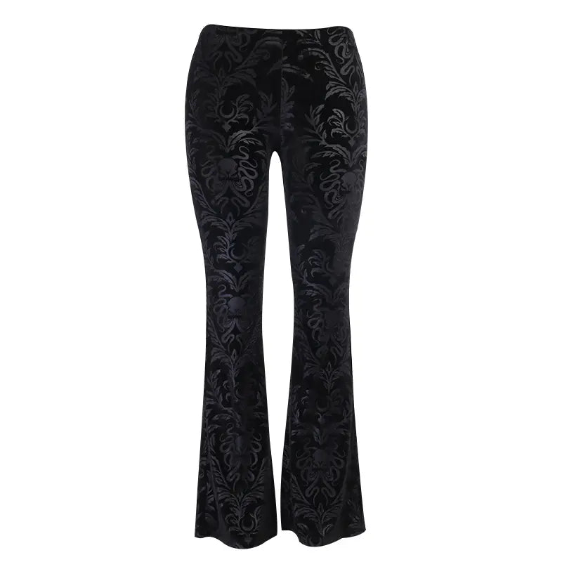 Vintage Gothic Velvet Black Pants Goth Harajuku Bodycon High Waist Trousers Streetwear Punk Flared Women Autumn