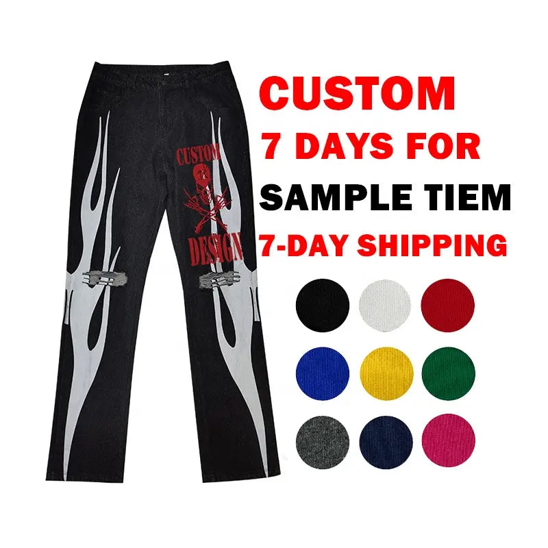 New Custom Logo Embroidery Flare Sweatpants High Quality 100% Cotton Track Sweat Vintage Acid Wash Flare Sweatpants Men