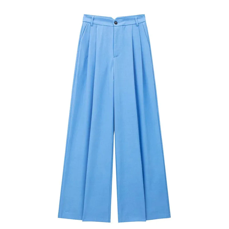 2024 summer new style fashionable commuting all-match straight casual high waist wide leg pleated suit