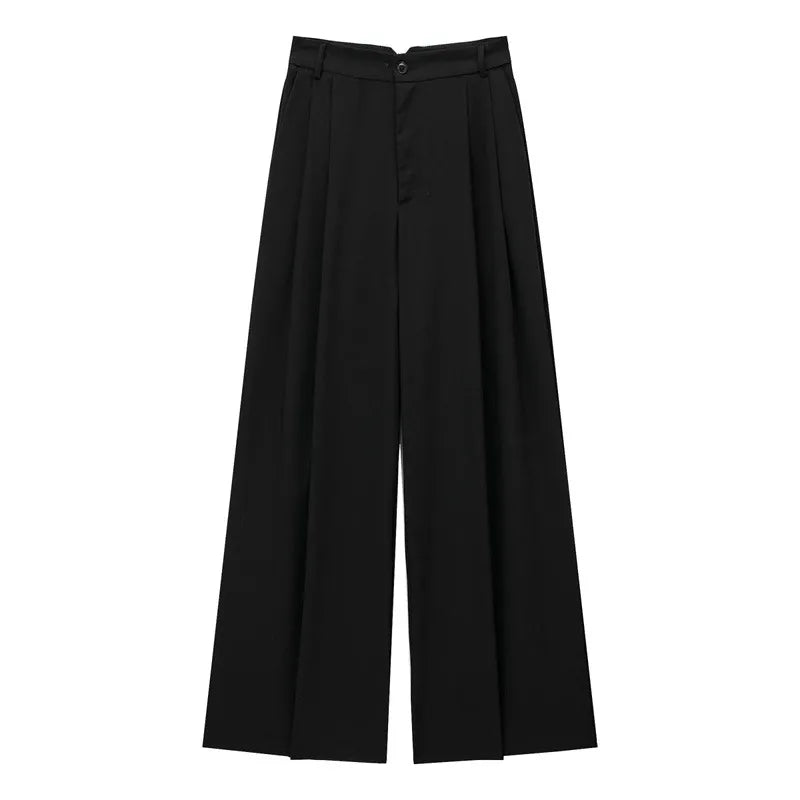 2024 summer new style fashionable commuting all-match straight casual high waist wide leg pleated suit