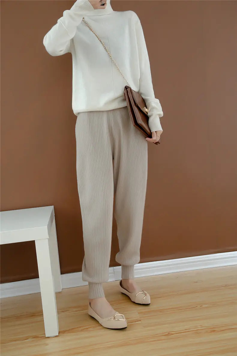 Square Fonda Wholesale Women Cashmere Pants Loose High Waist Ladies Trousers.