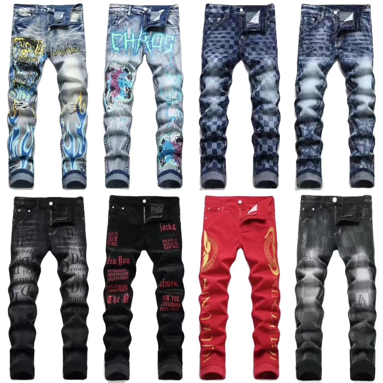 Shredded Pants Men's Slim Denim Youth feet Pants Hair Stylist Pencil