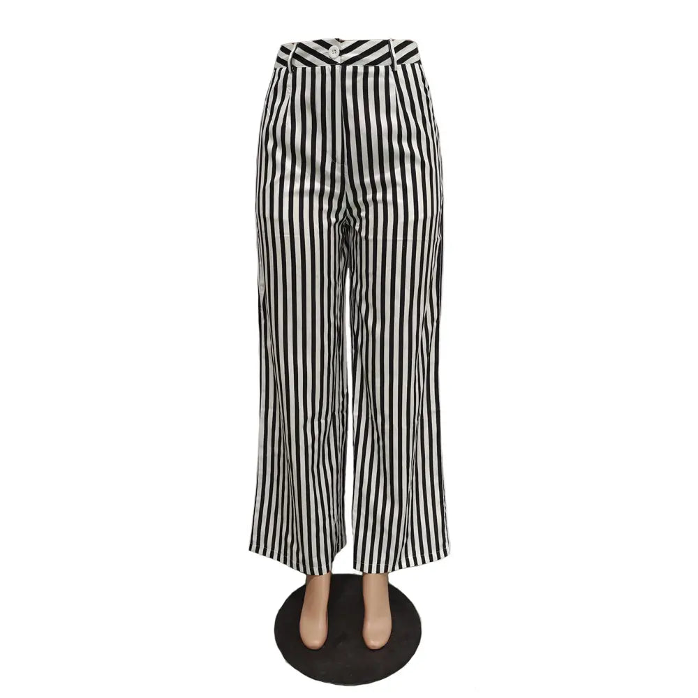 Striped Women Wide Leg Pants Fashion Print High Waist Female Trouser Sexy Streetwear Loose Casual Streetwear Trousers