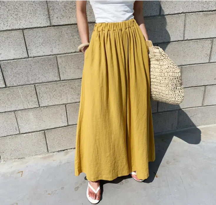 Wholesale casual cotton linen wide leg pants fat large size straight ladies Custom Long Skirts Loose For Womens