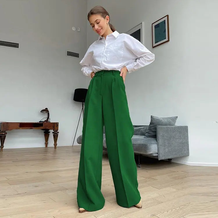 Women'S Commuter High Waist Loose Klein Blue Casual Draped Wide Legged Women'S Trousers