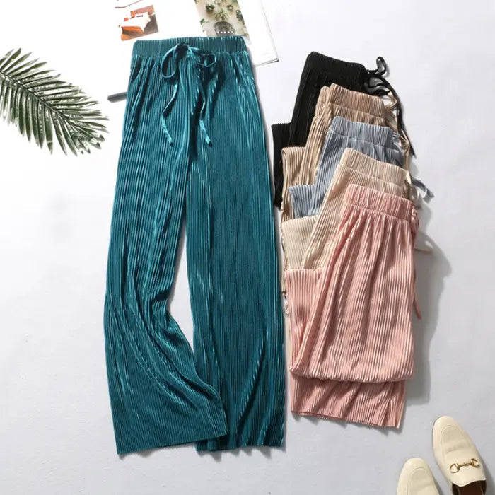 Wide Leg Pants Women's Trousers High Waist Drape Spring and Autumn Loose Casual Chiffon Trousers Ice Silk Nine-point