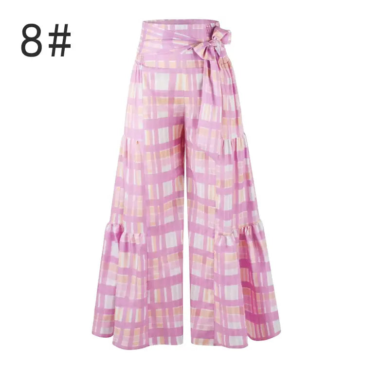 Women'S Wide-Legged Pants With Waist Tied Floor To Floor Beach With Retro Pattern Comfort Pajamas