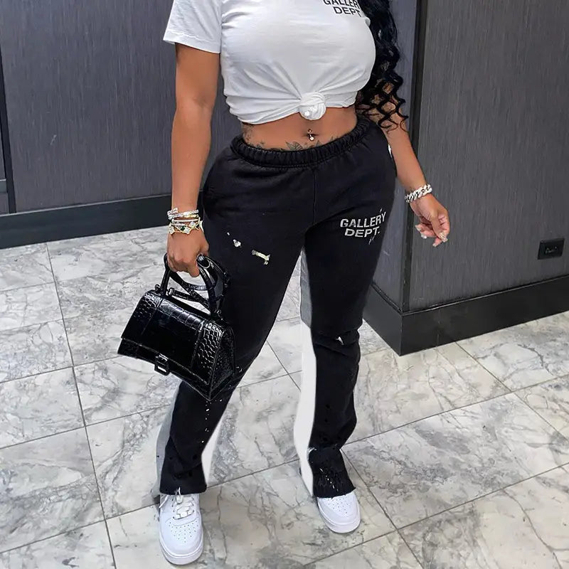 2022 New designer flare sweatpants Streetwear Women's Joggers Sweat Letter Printed High Waist Drawstring Sweatpants